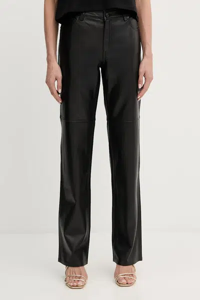 Kožené kalhoty MICHAEL Michael Kors dámské, černá barva, high waist, MT530UWFAF