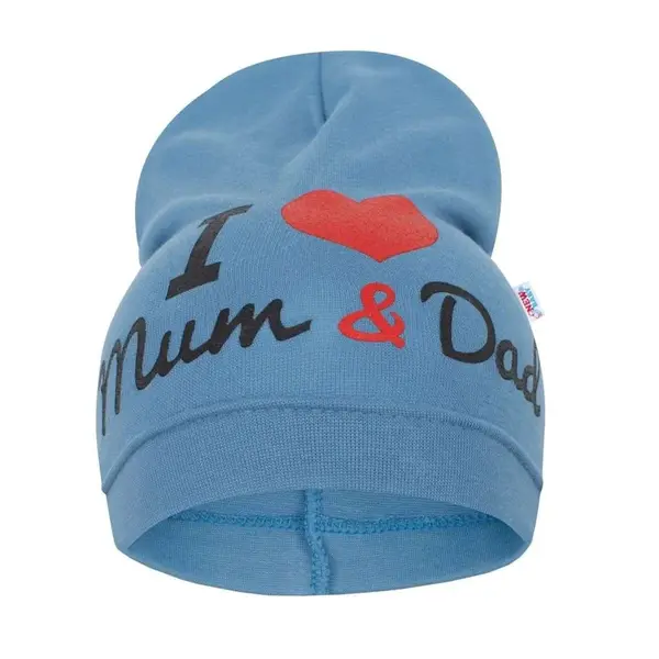 Detská čiapočka I Love Mum and Dad modrá, vel. 9-18 m