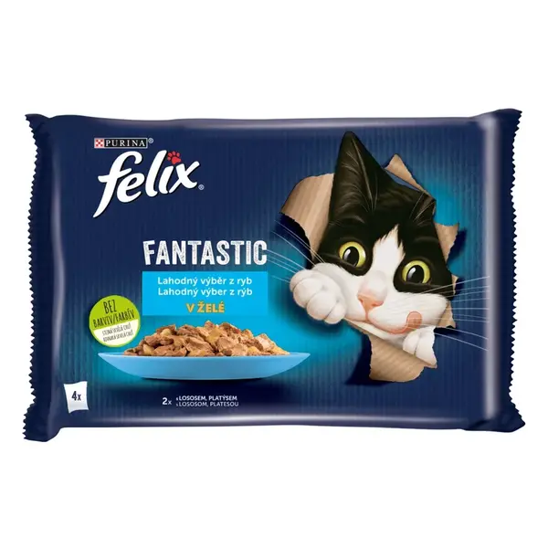 Felix Fantastic kapsičky pre mačky losos, platesa v želé 4×85 g