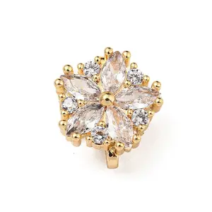 Flower Brass Pave Clear Cubic Zirconia Mutil-Strand Links