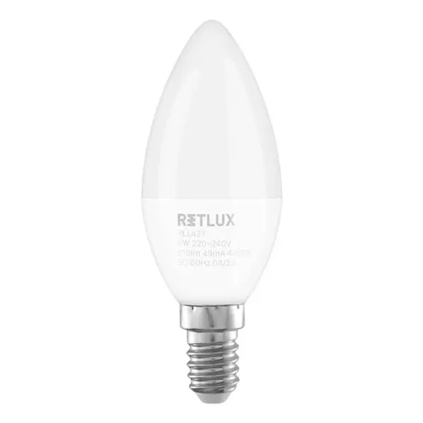 Žárovka LED E14 6W C37 bílá studená RETLUX RLL 427