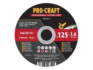 Kotouč řezný PROCRAFT 125x1.6mm
