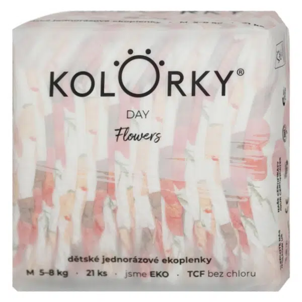 KOLORKY DAY Jednorázové EKO plenky květy M (5-8 kg) 21 kusů