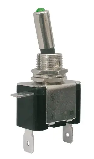 Přepínač páčkový   2pol./2pin  ON-OFF 12VDC/25A  LED zelená