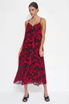 Trendyol Red Floral Print Straight Cut Maxi Woven Chiffon Lined Woven Dress