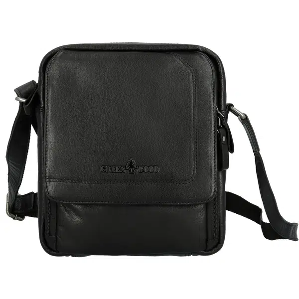 Pánska kožená crossbody taška čierna - Greenwood Vaios