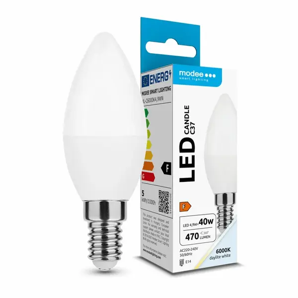 Modee Lighting LED Candle žiarovka C37 4,9W E14 470 lm, studená biela (ML-C6000K4,9WN)