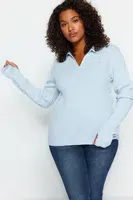 Trendyol Curve Světle Modrý Rukáv Konec Detailní Polo Neck Pletený Svetr