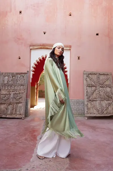 Trendyol Light Khaki Tassel Detailed Satin Weave Kaftan Evening Dress Jalabiya Dress