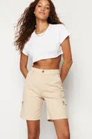 Trendyol Beige Cargo Pocket Denim Bermuda