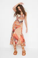 Trendyol Multicolor A-line Floral Print Strap Midi Woven Dress
