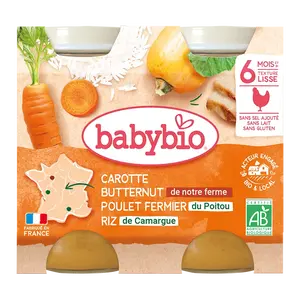 BABYBIO Mrkva s maslovou tekvicou, kuraťom a ryžou
