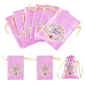 Flower Thank You Polyester Satin Storage Drawstring Bags