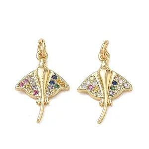 High Polished Ocean Brass Micro Pave Clear Cubic Zirconia Pendants