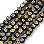 Handmade Millefiori Glass Lampwork Flat Round Bead Strands