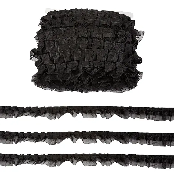 Satin Chiffon Double Ruffled Lace Trim