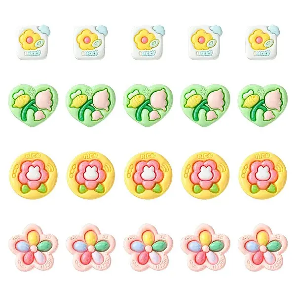20Pcs 4 Styles Opaque Flower Resin Cabochons