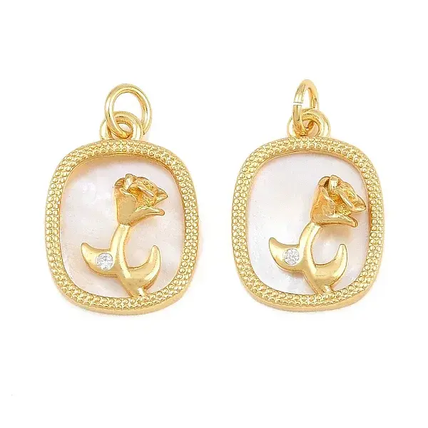 Brass Micro Pave Clear Cubic Zirconia with White Shell Pendants