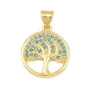 Brass Micro Pave Sky Blue Cubic Zirconia Pendants