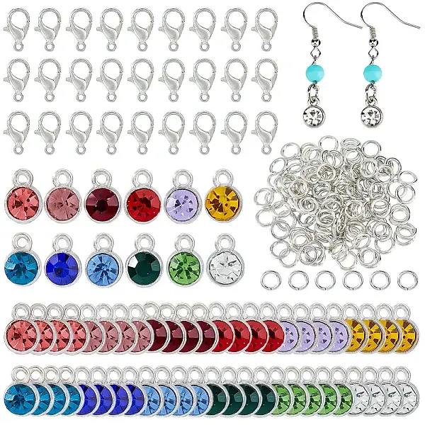 DIY Flat Round Alloy Rhinestone Pendent Decoration Making Kits