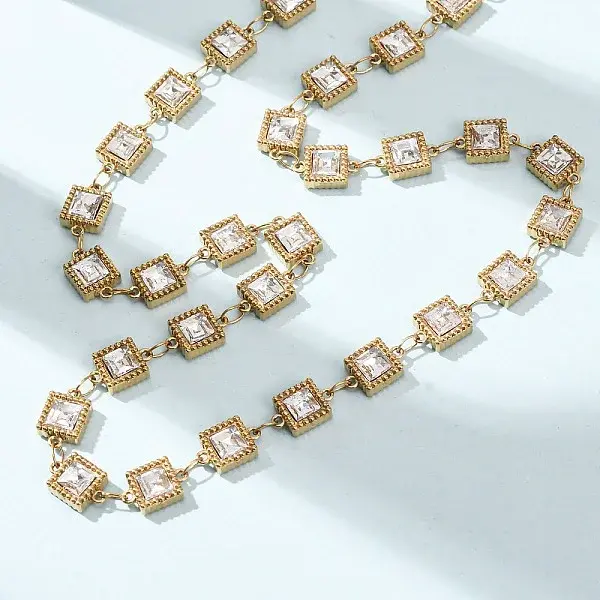 304 Stainless Steel Glass Link Chain Necklaces