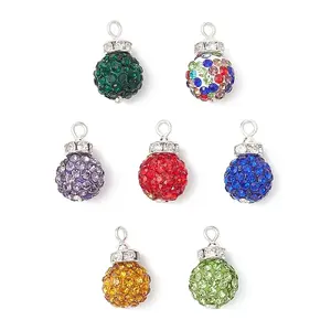 Glass Rhinestone Clay Pave Round Beads Pendants