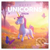 NOTIQUE Nástenný poznámkový kalendár Happy Unicorns (Veselé jednorožce) 2026