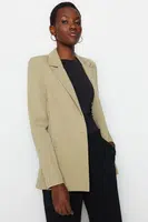 Trendyol Light Khaki Regular Leopard Lined Detailed Woven Blazer Jacket