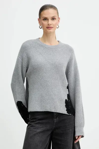 Svetr s příměsí vlny Pinko šedá barva, 105505 A2R1