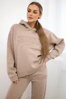 Zateplený bavlněný komplet, mikina + kalhoty Brooklyn tmavě béžová