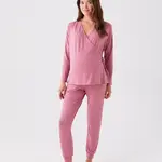 LC Waikiki Double Breasted Neck Plain Long Sleeve Maternity Pajamas Set