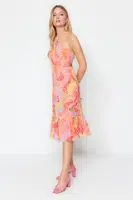 Trendyol Multi Color A-Line Midi Woven Lined Halter Neck Vzorované Tkané šaty
