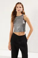 Trendyol Silver Shiny Glitter Knitted Bustier