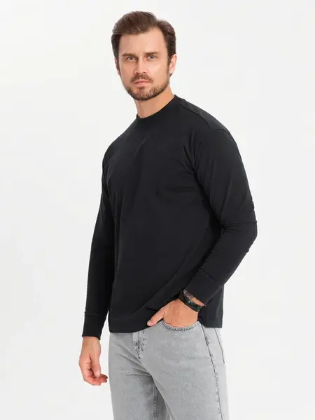 Ombre Men's LOOSE FIT cotton longsleeve with round neckline - black