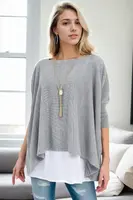 81734 Dewberry Knitwear Womens Poncho-GREY