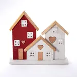 Dřevená LED dekorace DOMEČKY 30 cm