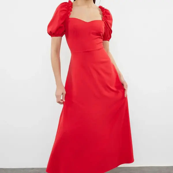 Trendyol Red A-Cut Balloon Sleeve Detailed Woven Elegant Evening Dress