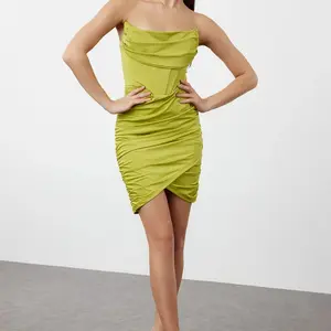 Trendyol Light Green Fitted Lined Corset Detailed Knitted Short Evening Dress Night Dress