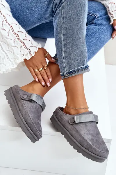 Boto Dámské Teplé Pantofle S Kožešinou Na Platformě Šedé Azida