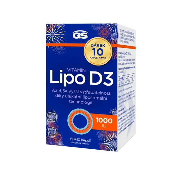 GS Vitamin Lipo D3 1000 IU, 60+10 kapslí NAVÍC, dárkové balení 2025