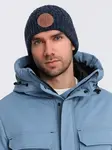 Ombre Men's beanie cap with round embossed patch - navy blue