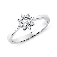 Diamantový prsten z bílého zlata ve tvaru kytičky KLENOTA