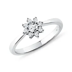 Diamantový prsten z bílého zlata ve tvaru kytičky KLENOTA