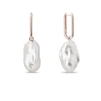 Oválné náušnice s barokními perlami v růžovém zlatě KLENOTA