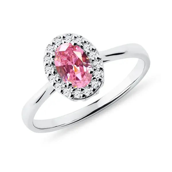 Zlatý prsten s růžovým safírem a brilianty KLENOTA