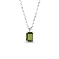 Náhrdelník z bieleho zlata s vltavínom vo výbruse emerald KLENOTA