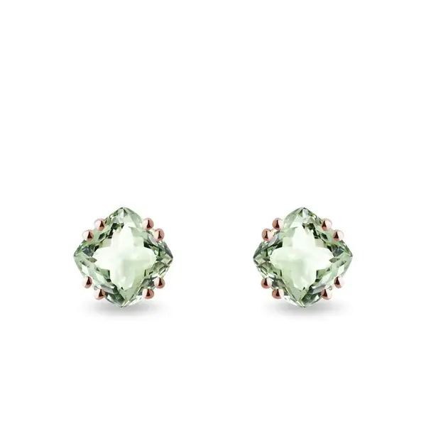 Náušnice z ružového zlata so zelenými ametystmi KLENOTA
