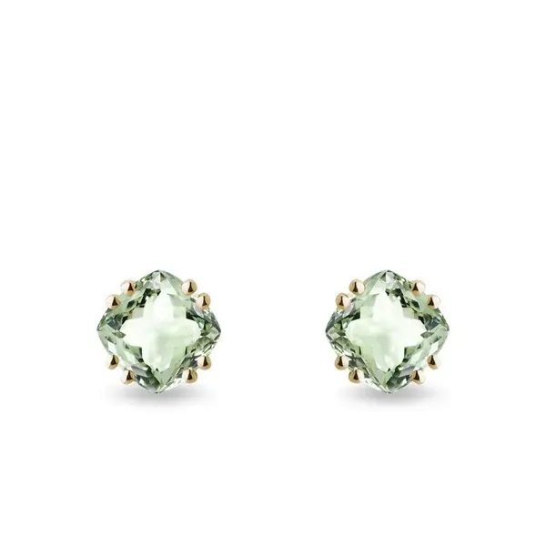 Zlaté náušnice napichovačky so zelenými ametystmi KLENOTA