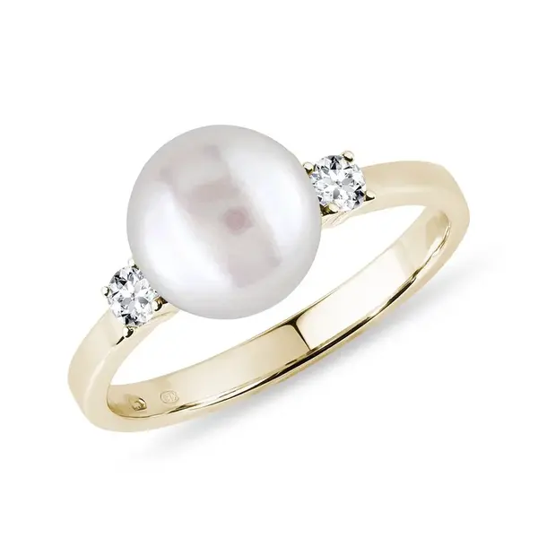Zlatý perlový prsteň s diamantmi KLENOTA