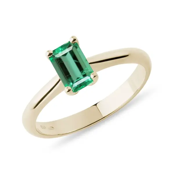 Prsteň zo žltého 14 kt zlata so smaragdom KLENOTA